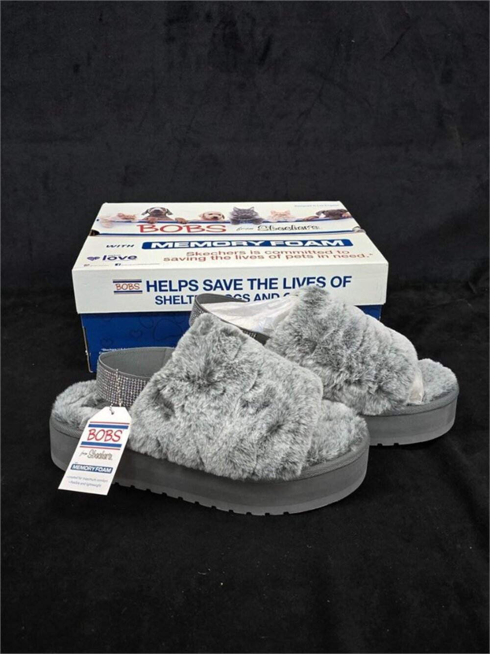 Skechers BOBS Faux Fur Platform Slingback Slides NEW Size 10